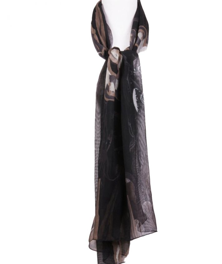 Zwarte crêpe voile sjaal met bloemen print
