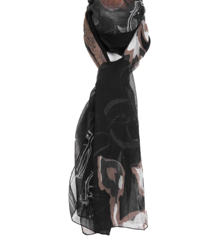 Zwarte crêpe voile sjaal met bloemen print