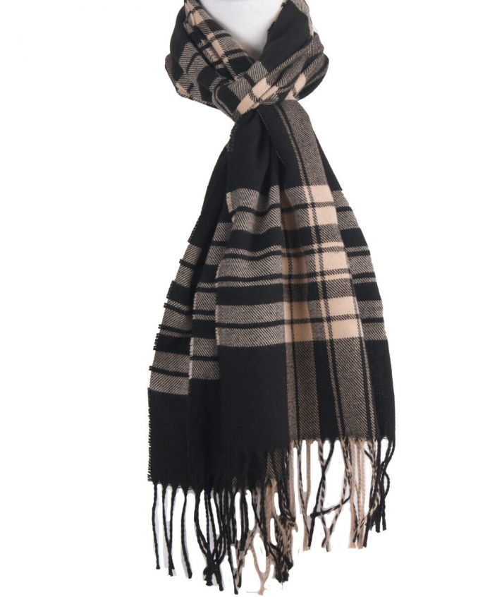 Zwarte sjaal met ruiten in beige 
