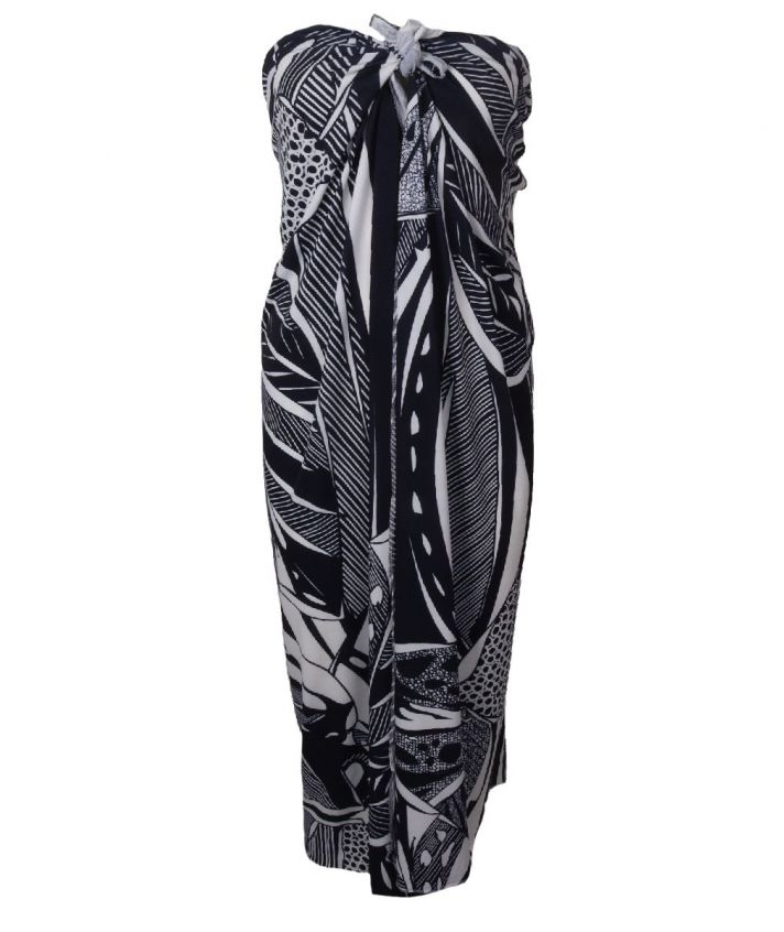 Lycra pareo met print in marineblauw en wit
