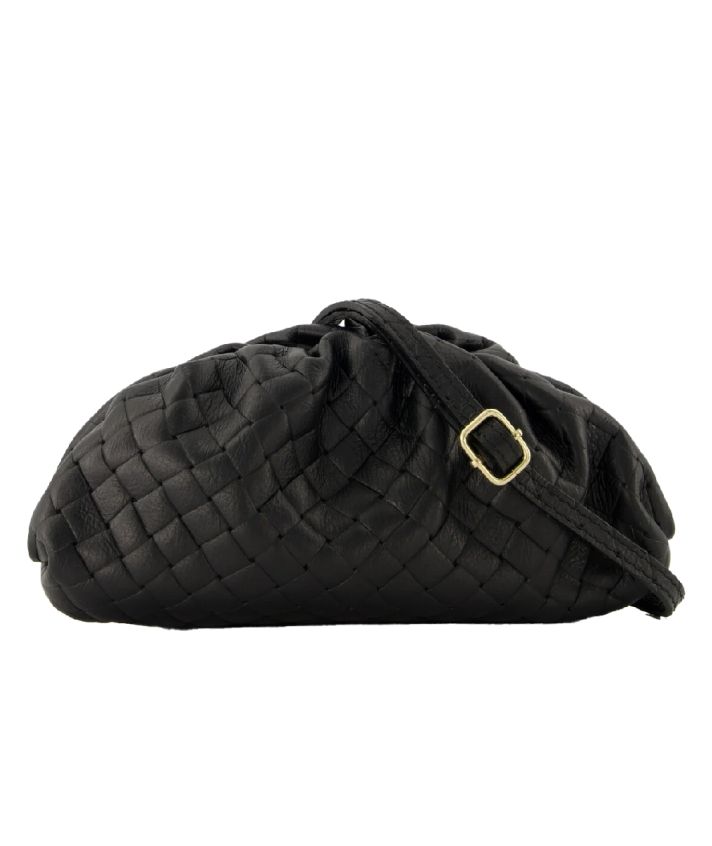Leren gevlochten crossbody clutch in zwart