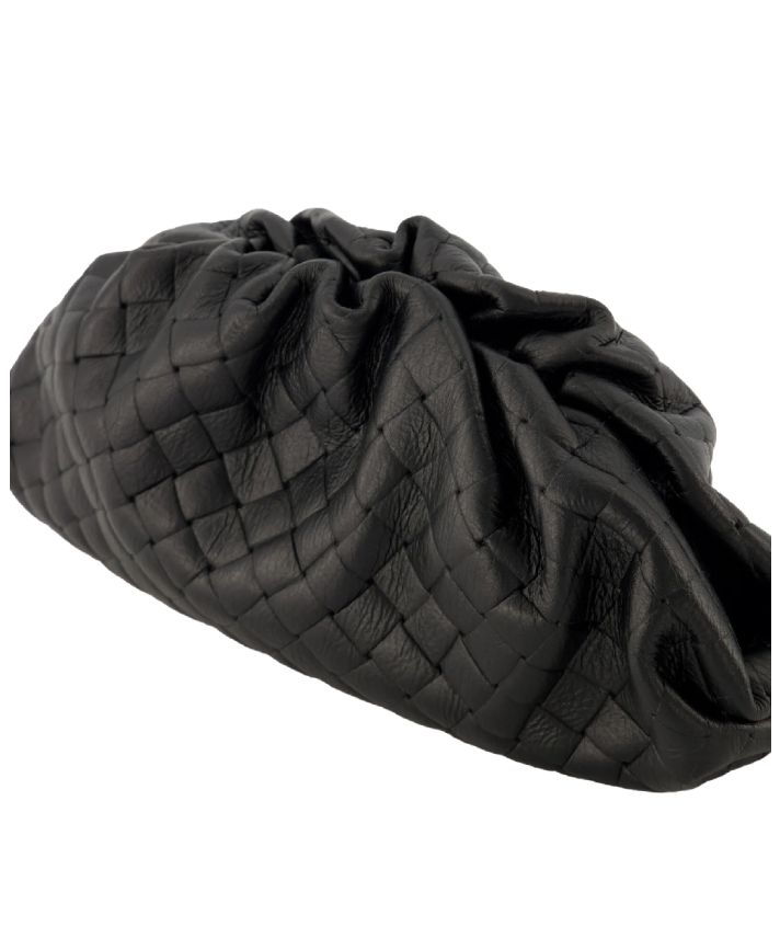 Leren gevlochten crossbody clutch in zwart