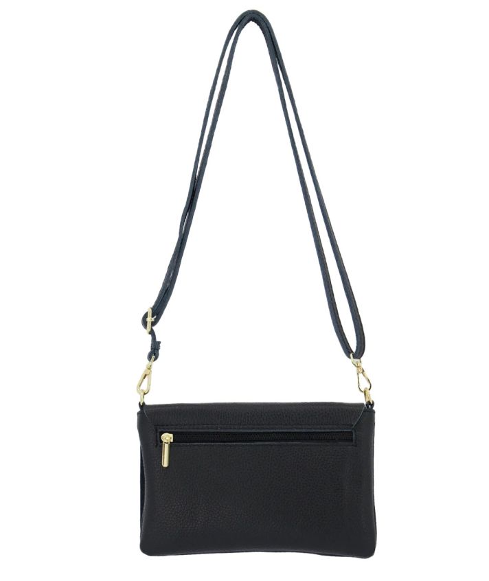 Leren fold-over clutch in zwart