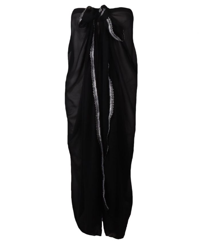 Zwarte crêpe voile pareo met een zilver sierbandje