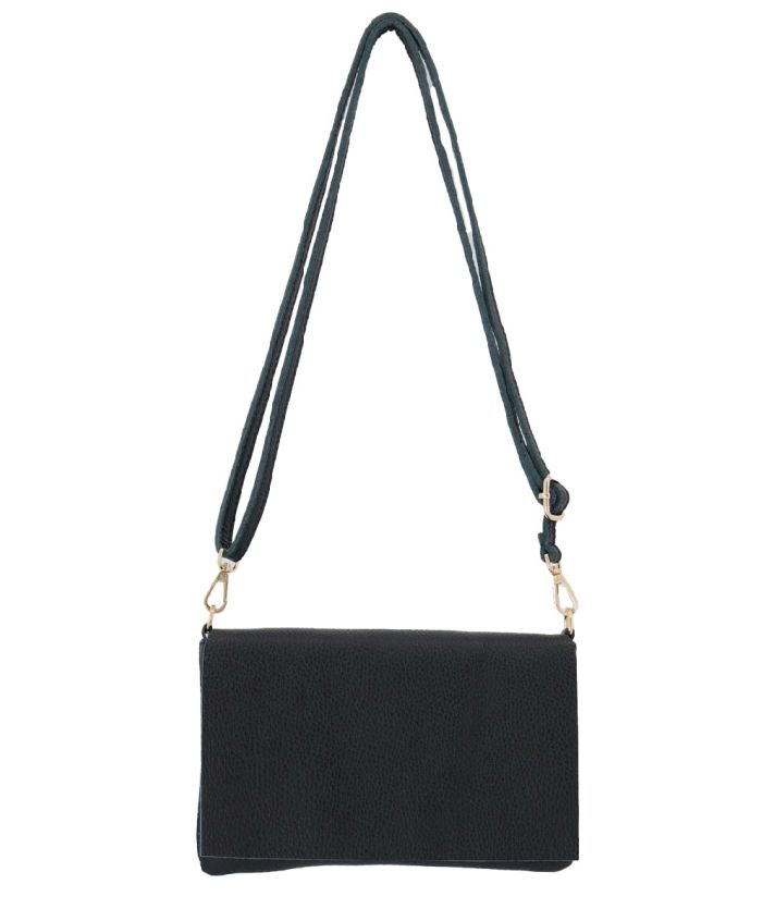 Leren fold-over clutch in zwart