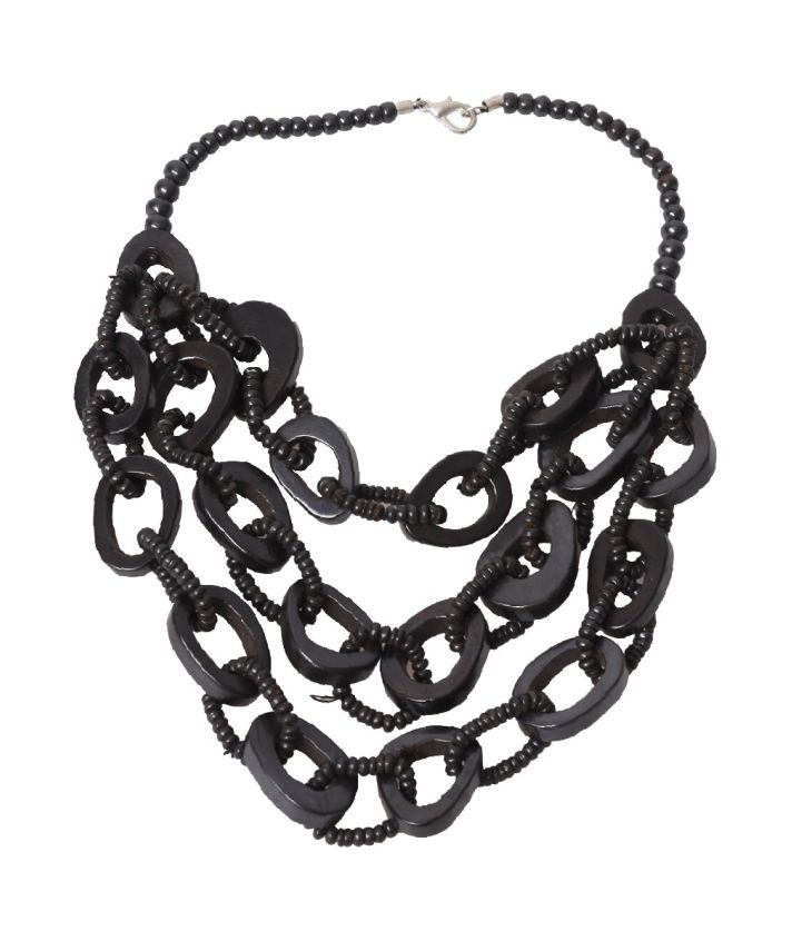 Halsketting met houtenkralen in zwart