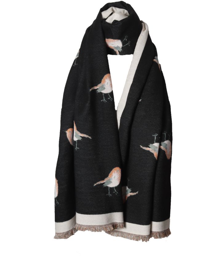 Wol-blend XL sjaal met vogelprint