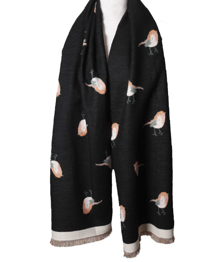 Wol-blend XL sjaal met vogelprint
