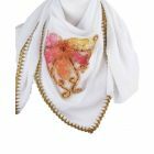 Witte crêpe voile sjaal met borduursels van gouddraad en organzalint