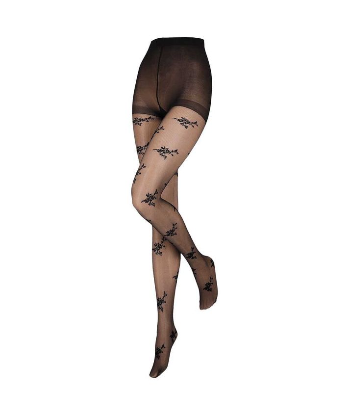 Panty met bloemendessin in zwart