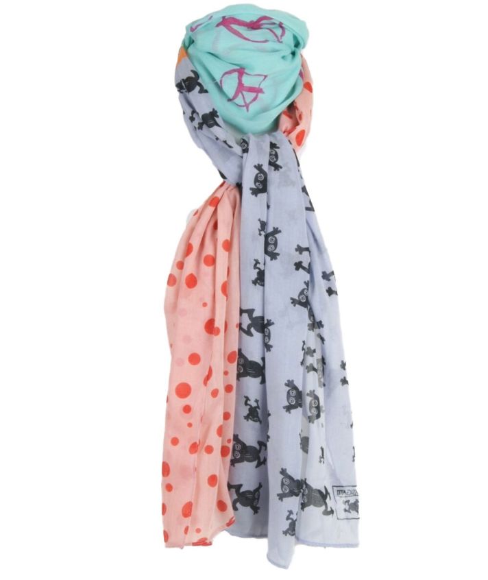 Sjaal in pastel-tinten met mix van prints
