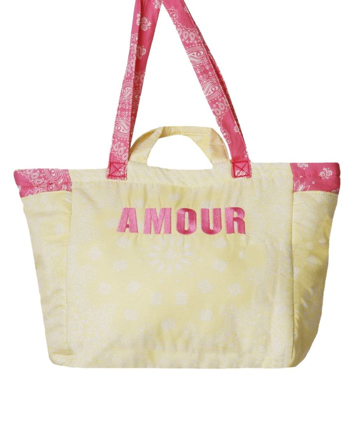 Gewatteerde bandana shopper tas in botergeel en roze