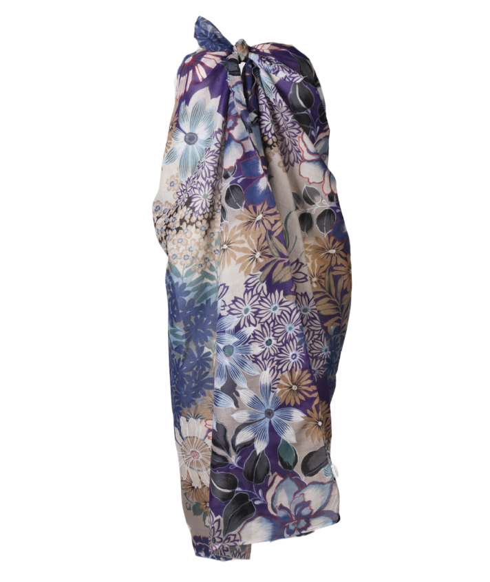 Sarong met bloemenprint in paars en beige