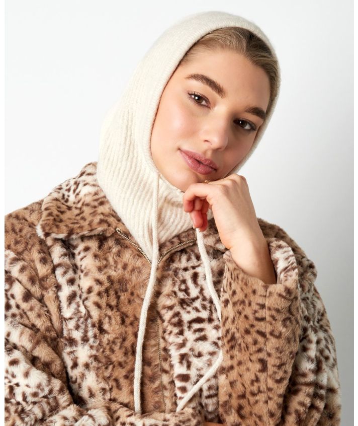 Wolblend balaclava met ribstructuur