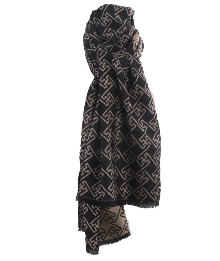 Zachte wol-blend sjaal met ornament print in beige