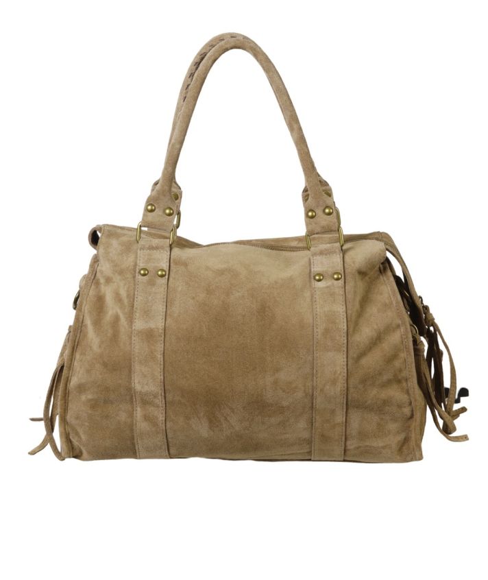 Large suède city bag in beige