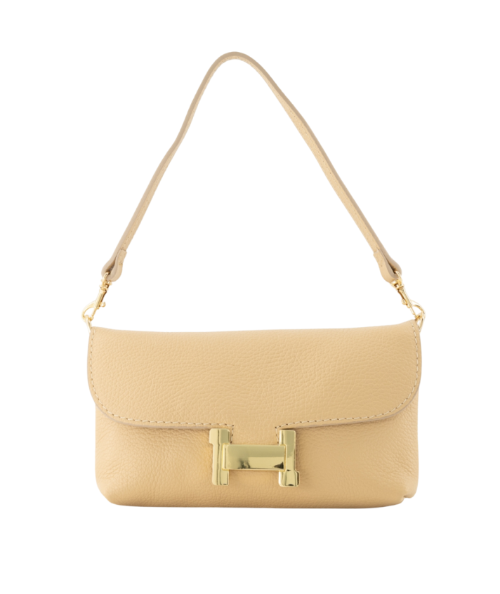 Helene lederen clutch in beige