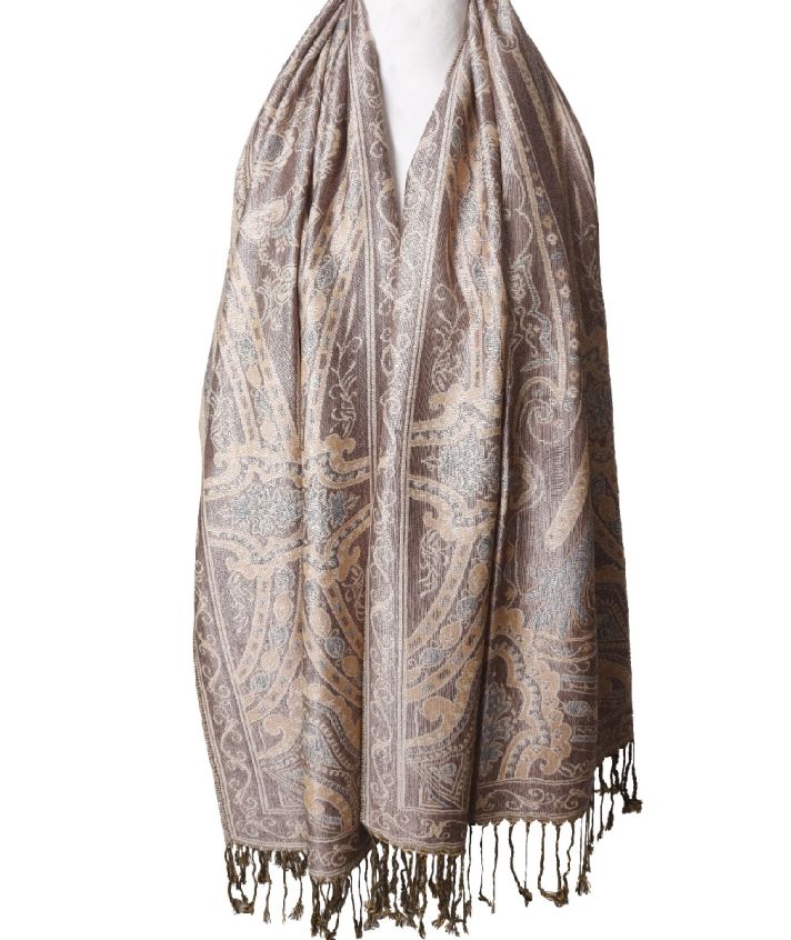Lieke pashmina sjaal met ornamentpatroon in beige