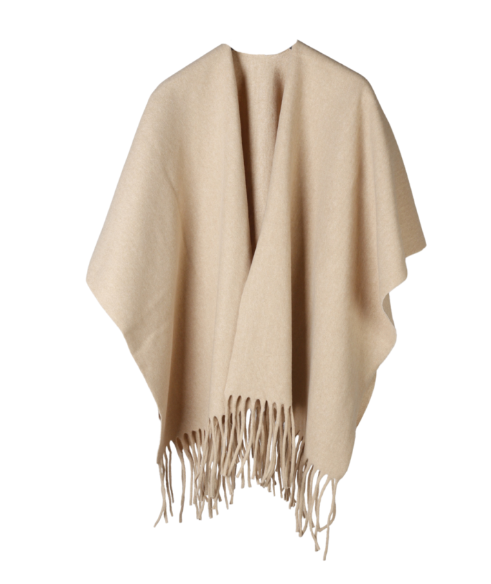 Omslagdoek/cape met franjes in beige