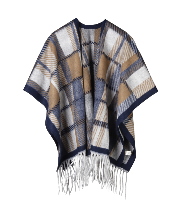 Ruiten omslagdoek/cape met franjes