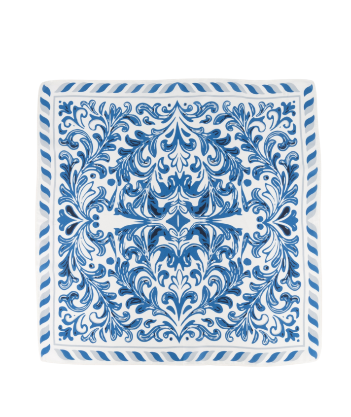 Zijden sjaaltje met ornamentprint in blauw