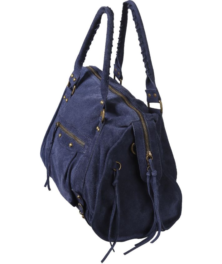 Large suède city bag in jeansblauw