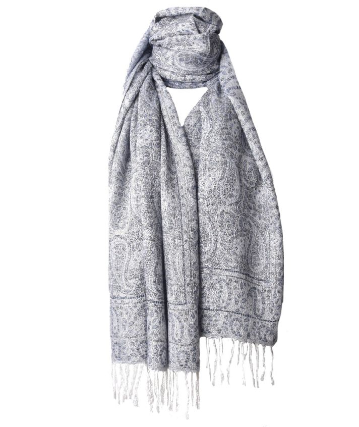 Lotta Pashmina met paisley patroon in blauw-wit