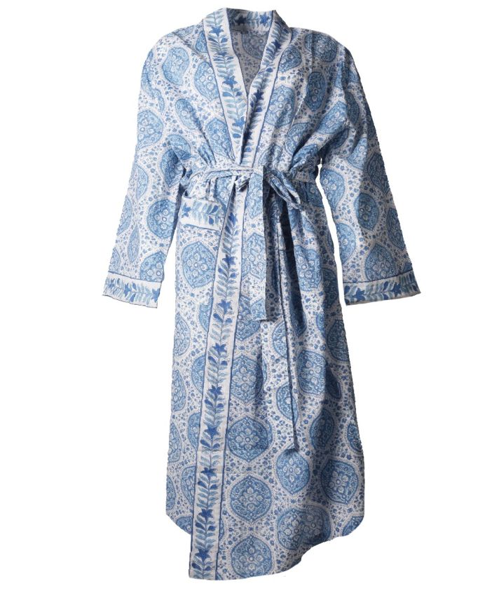 Lange kimono met bloemenprint in blauw