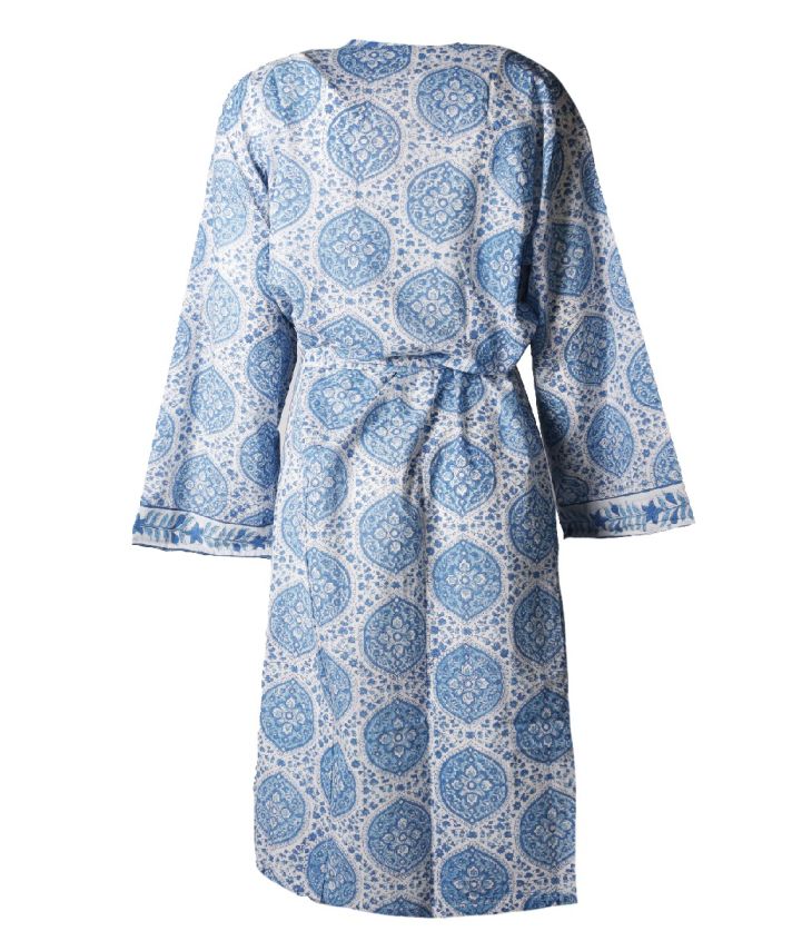 Lange kimono met bloemenprint in blauw