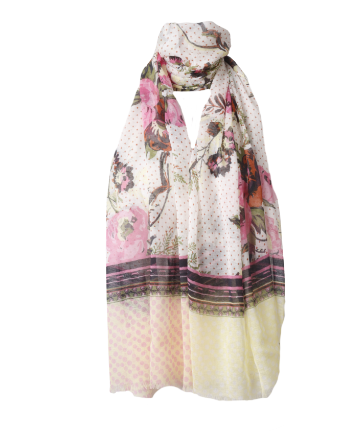 Luchtig katoenen sjaal met bloemen- en stippenprint