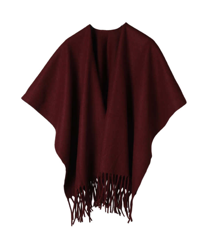 Omslagdoek/cape met franje in donkerrood