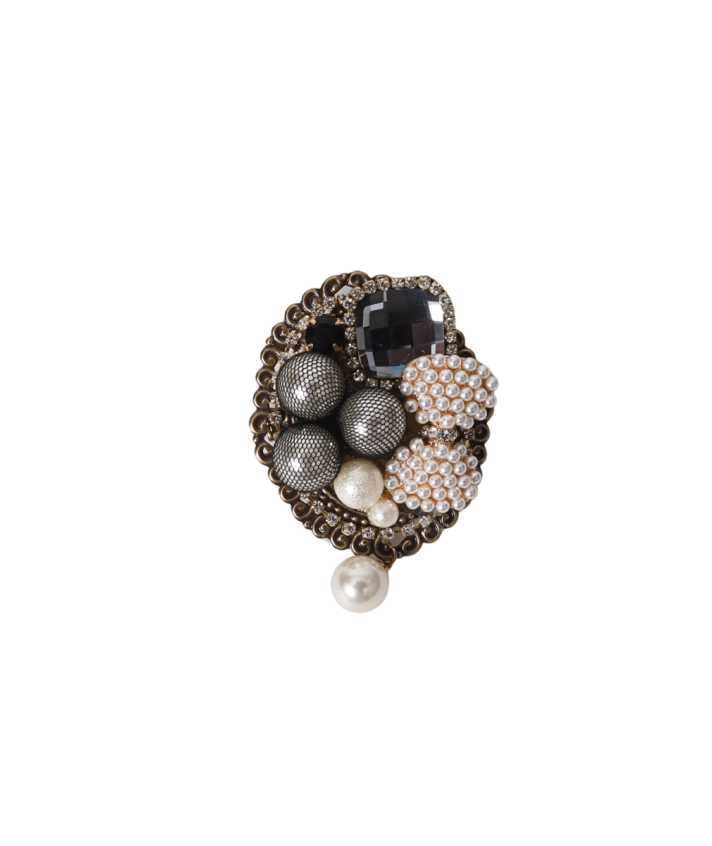 Vintage style broche met parels en strass