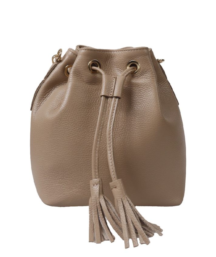 Lederen buideltas in taupe