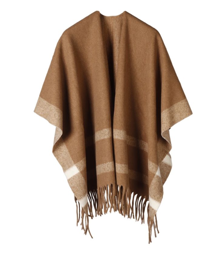 Omslagdoek/cape met grote ruit in camel