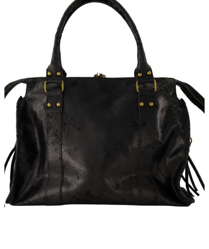 Large lederen city bag in zwart