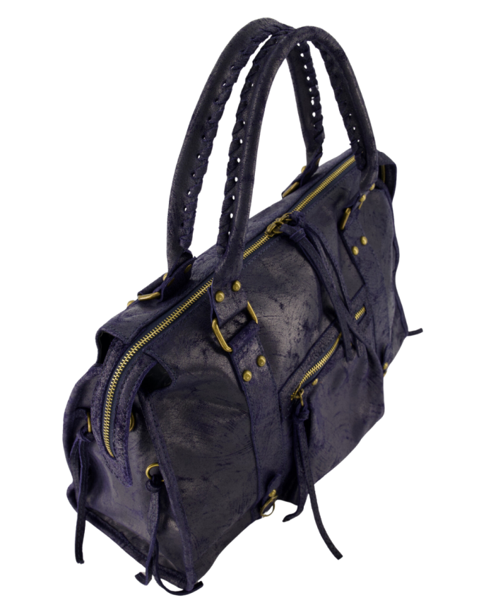Large lederen city bag in donkerblauw