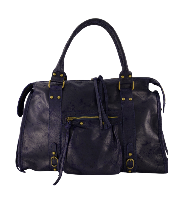 Large lederen city bag in donkerblauw