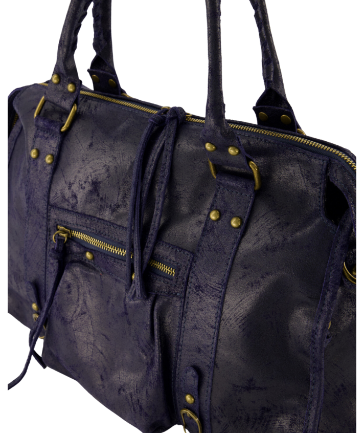 Large lederen city bag in donkerblauw