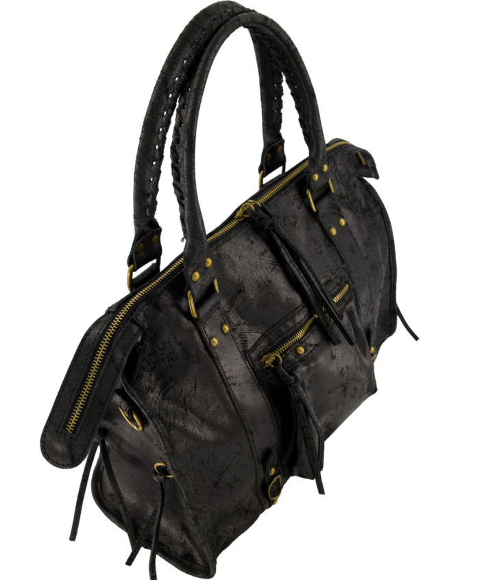 Large lederen city bag in zwart