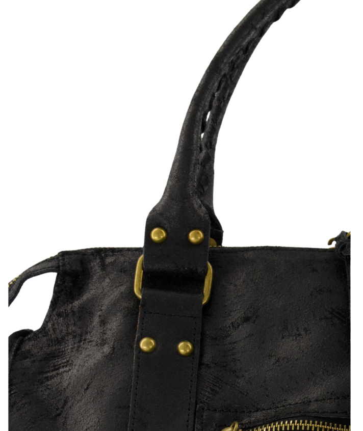 Large lederen city bag in zwart