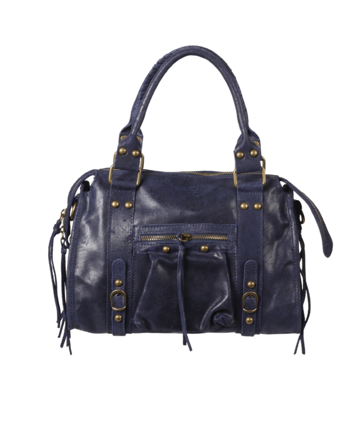 Lederen city bag- medium in donkerblauw