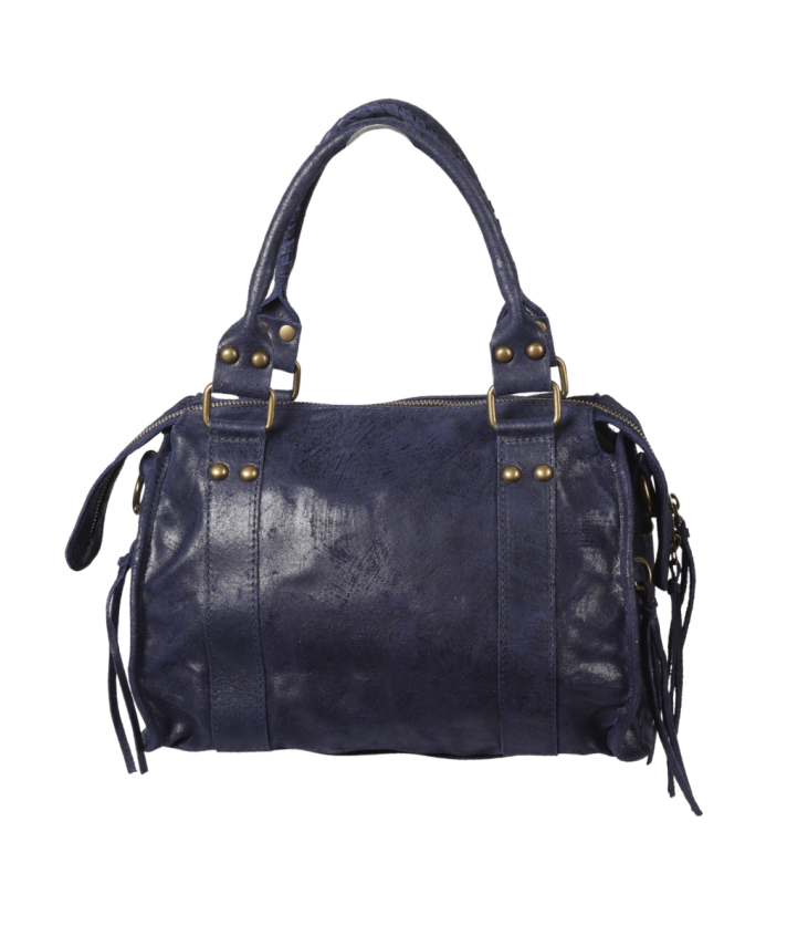 Lederen city bag- medium in donkerblauw