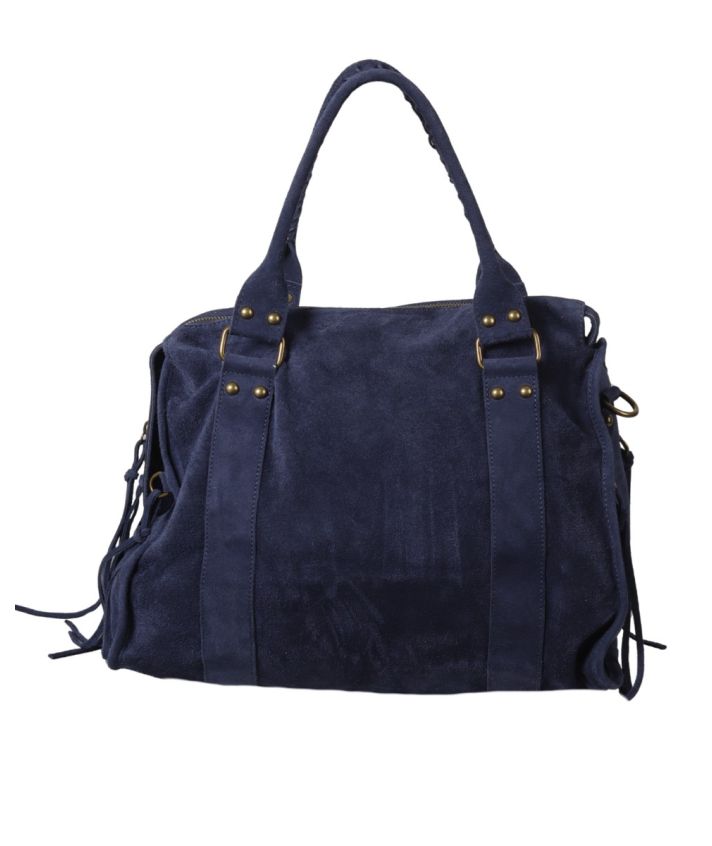 Large suède city bag in jeansblauw