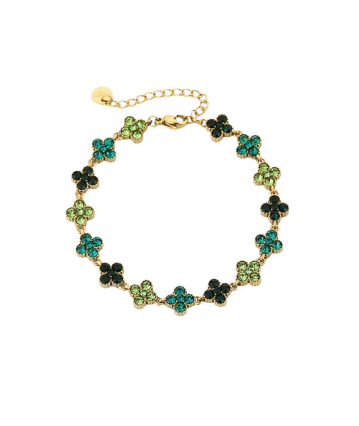 Clover armband met strass in groen