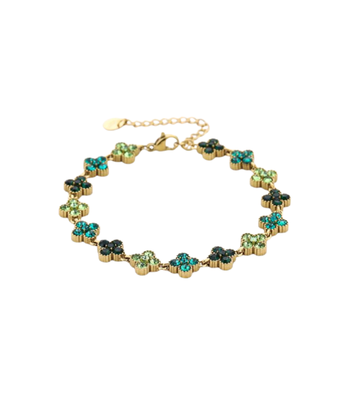 Clover armband met strass in groen