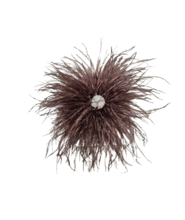 Veren broche / corsage met strass details in donkerbruin