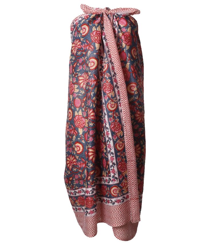 Donkerblauwe sarong met bloemenprint