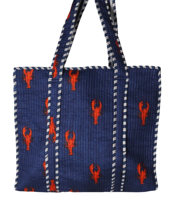 Gewatteerde shopper / schoudertas met kreeftenprint in donkerblauw