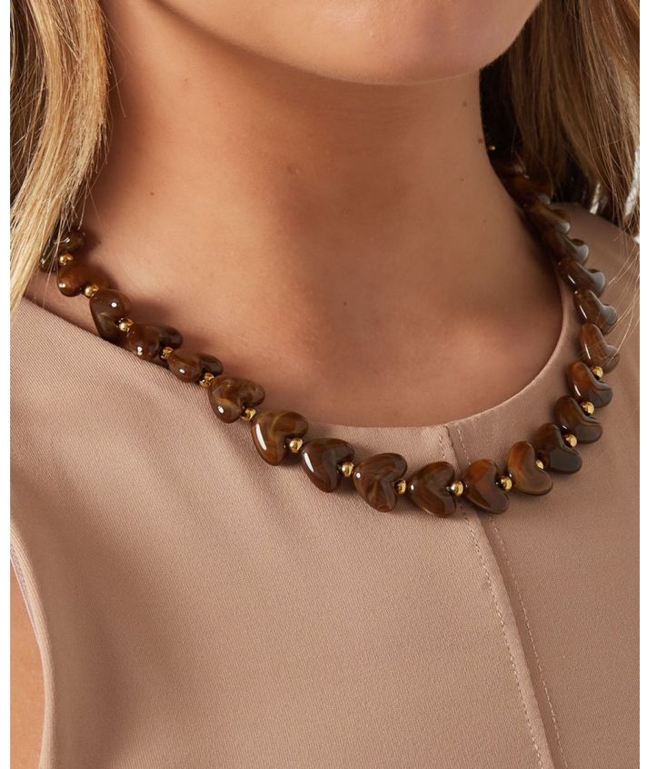 Hartjes kralenketting met marmer effect in donkerbruin