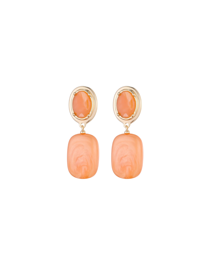 Oorbellen met marmerlook hanger in oranje